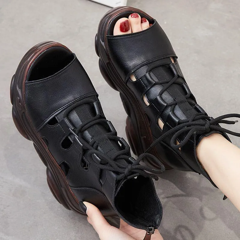 Platform Sandals Women's Casual Shoes GRCL0308 Handmade Ankle Boots