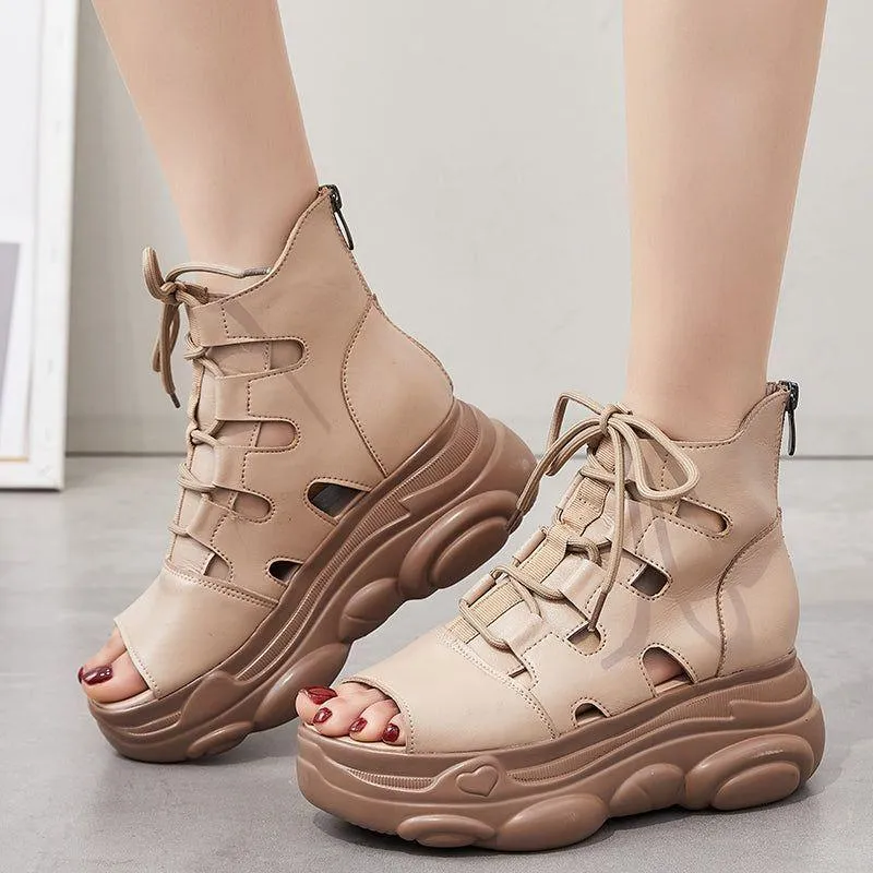 Platform Sandals Women's Casual Shoes GRCL0308 Handmade Ankle Boots