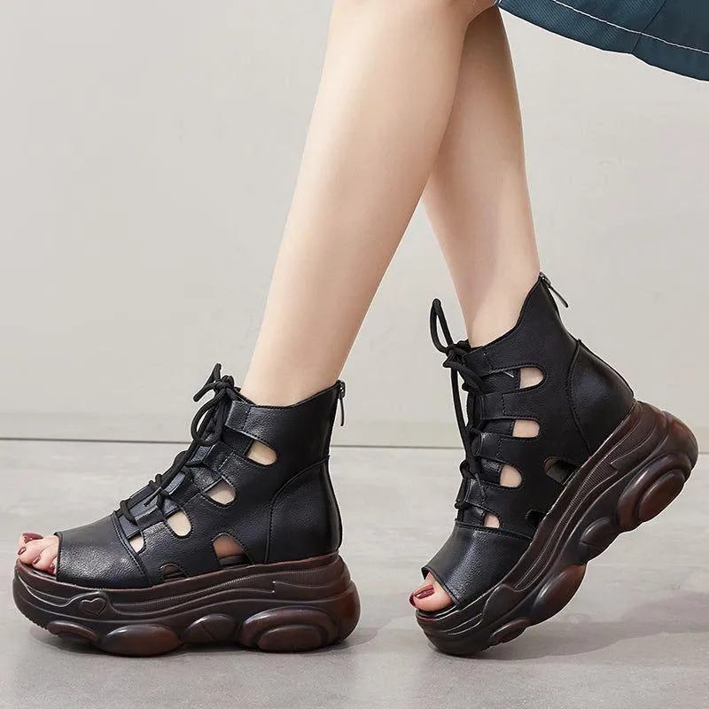 Platform Sandals Women's Casual Shoes GRCL0308 Handmade Ankle Boots