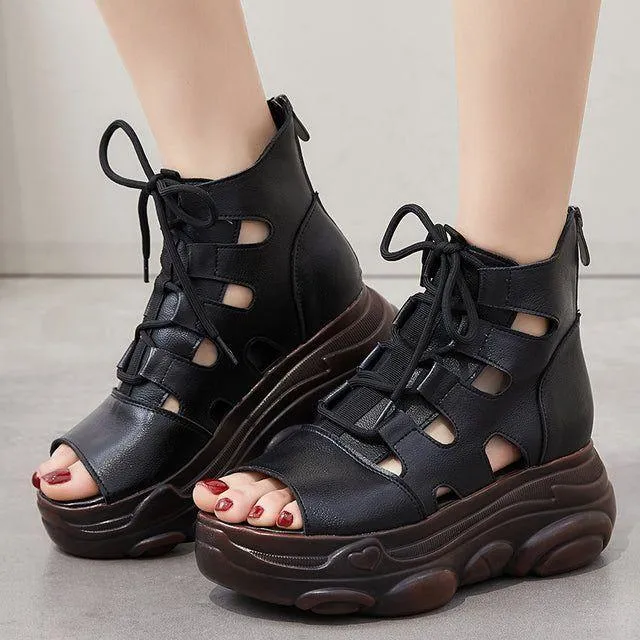 Platform Sandals Women's Casual Shoes GRCL0308 Handmade Ankle Boots