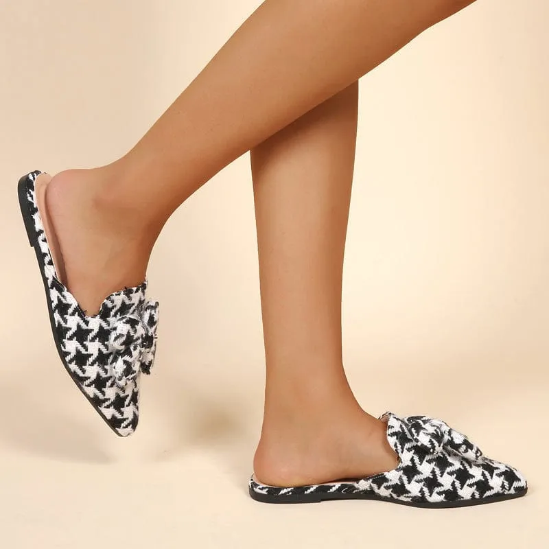 Pointed Bow checkerboard Mules