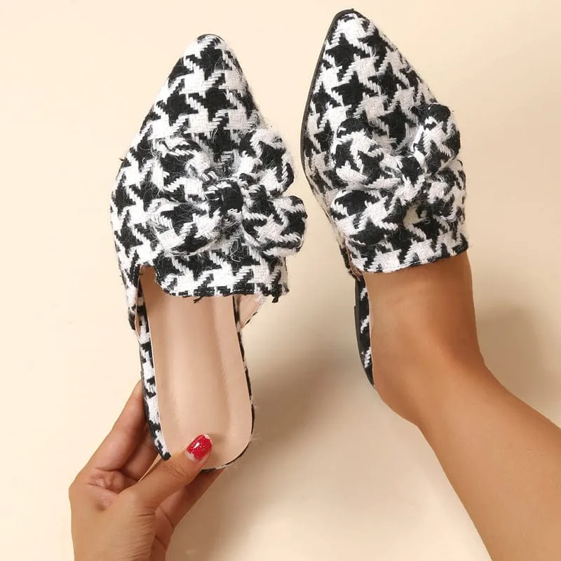 Pointed Bow checkerboard Mules