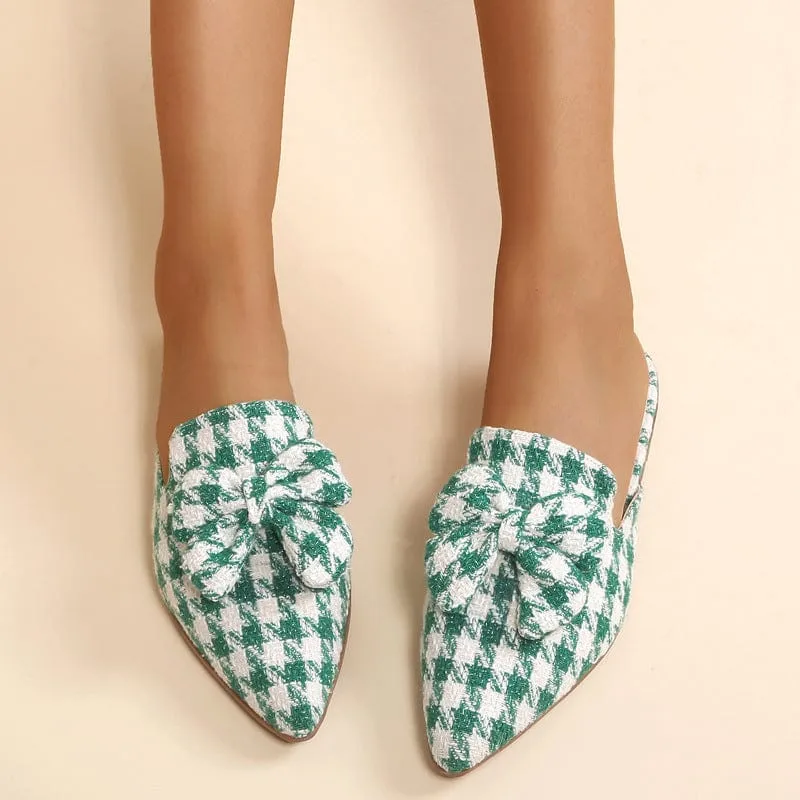 Pointed Bow checkerboard Mules