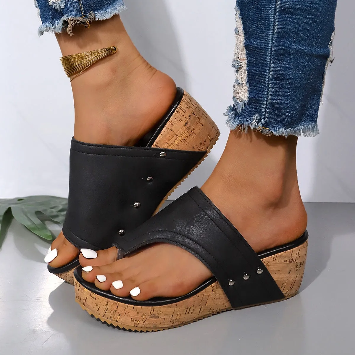 PRE-ORDER: PU Leather Wedge Sandals