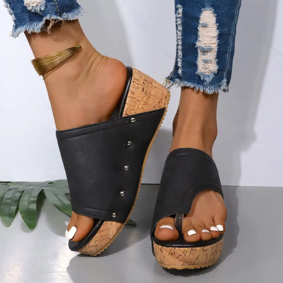 PRE-ORDER: PU Leather Wedge Sandals