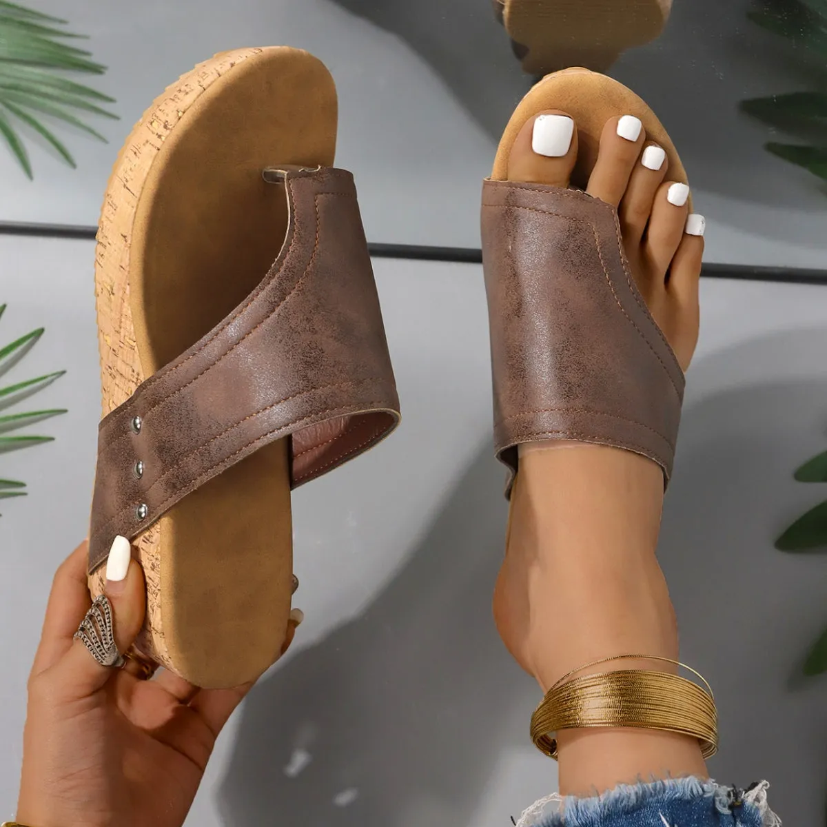 PRE-ORDER: PU Leather Wedge Sandals