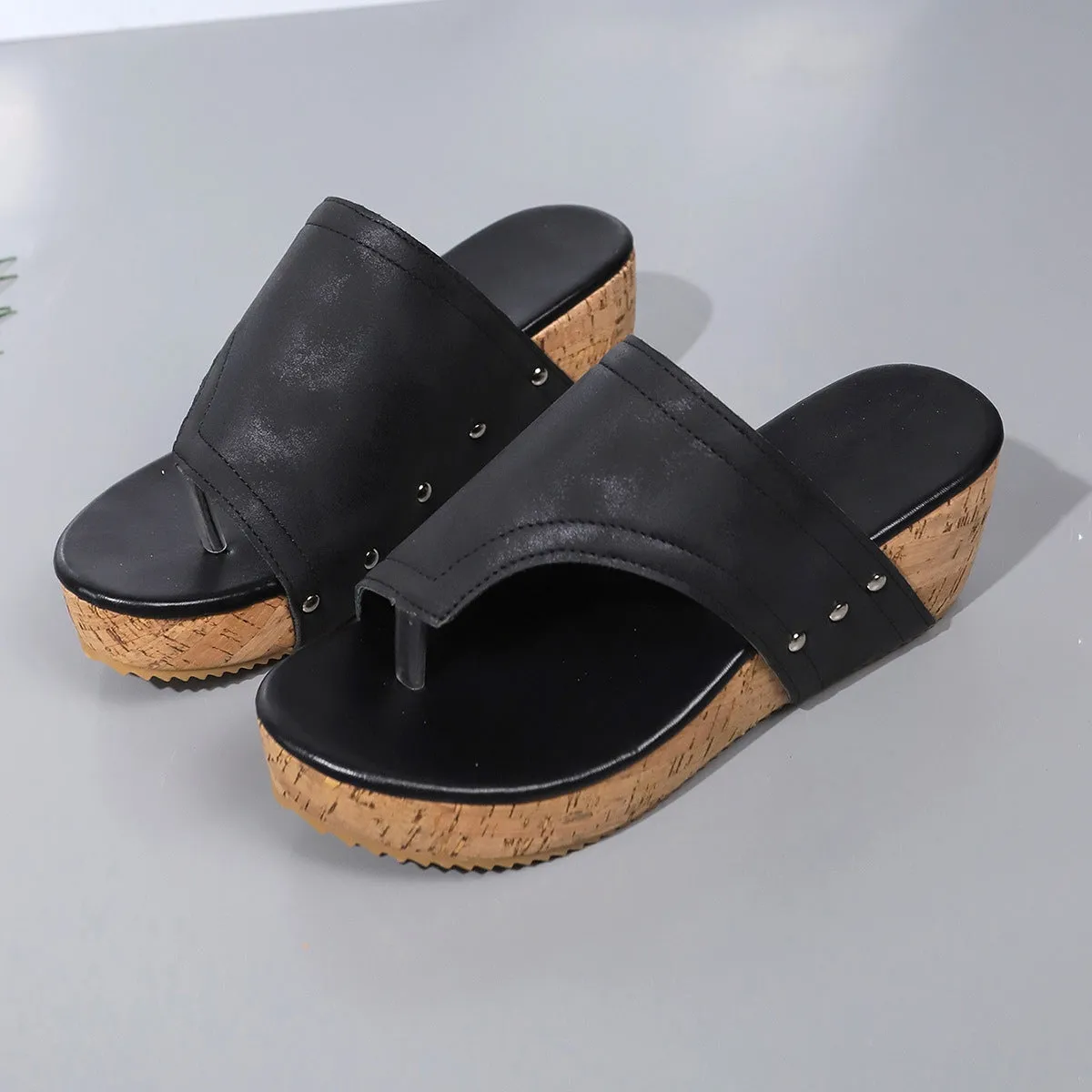 PRE-ORDER: PU Leather Wedge Sandals