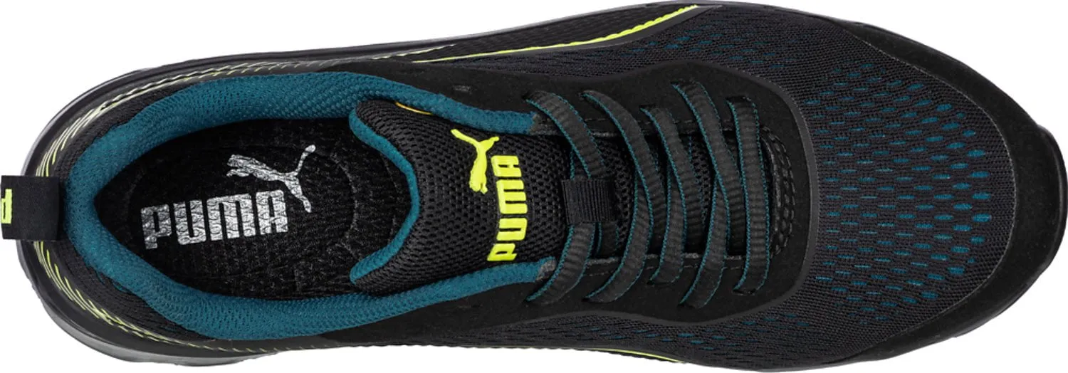 Puma Safety Black/Lime Womens Leather Fuse Knit 2.0 CT Oxford Work Shoes