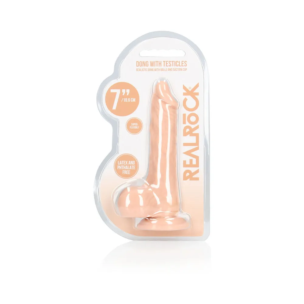 RealRock Realistic 7 in. Dildo With Balls and Suction Cup Beige