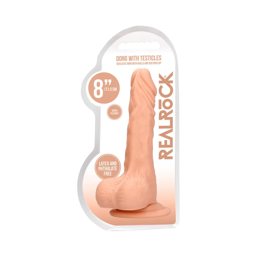 RealRock Realistic 8 in. Dildo With Balls and Suction Cup Beige