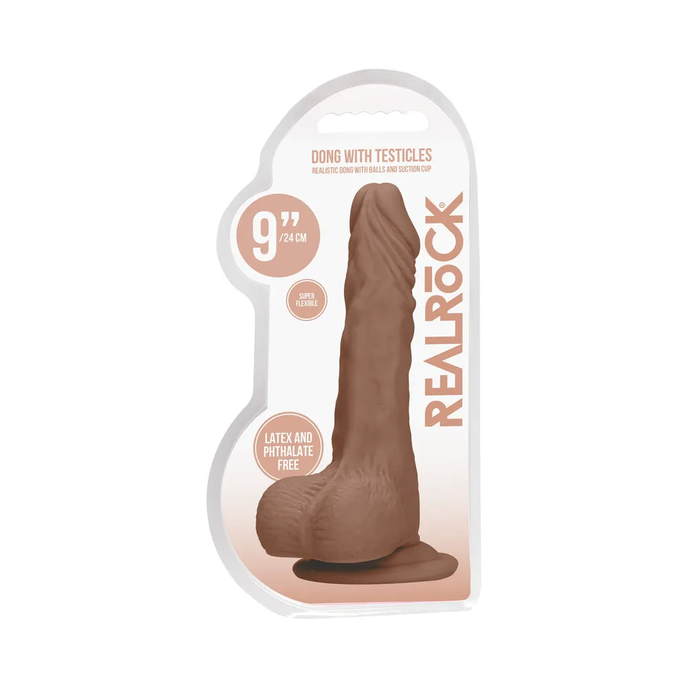 RealRock Realistic 9 in. Dildo With Balls and Suction Cup Tan