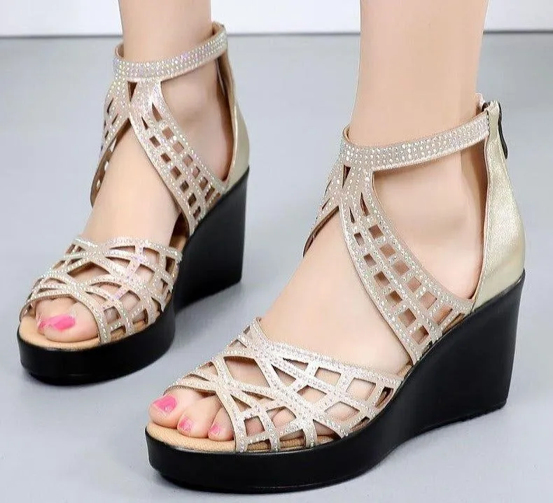 Rhinestone Sandals Women's Casual Shoes GCSG39 Platform Wedges High heels