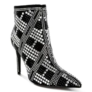 Rhinestones Studded Stiletto Heel Boots