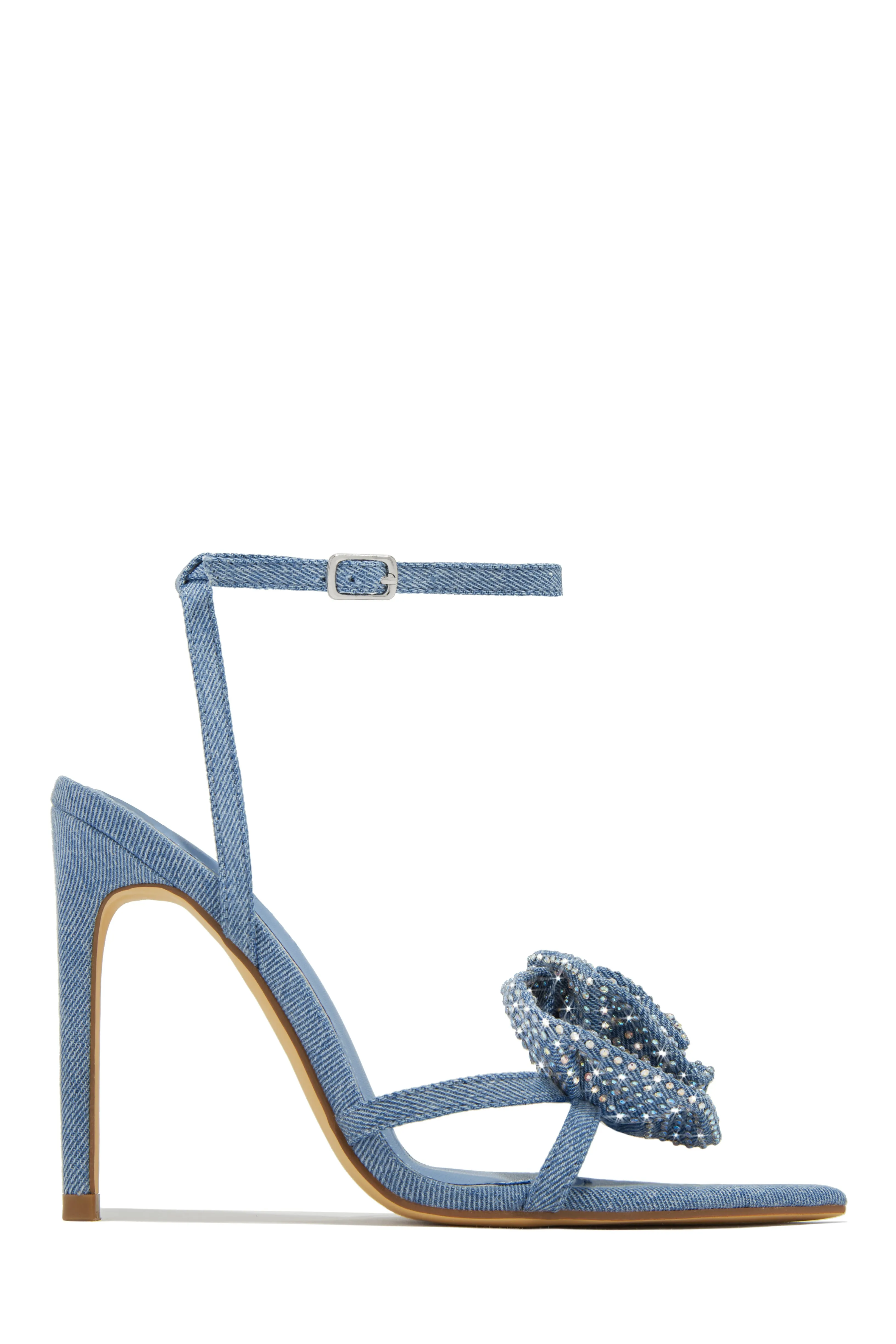 Rose Embellished Rose High Heels - Denim