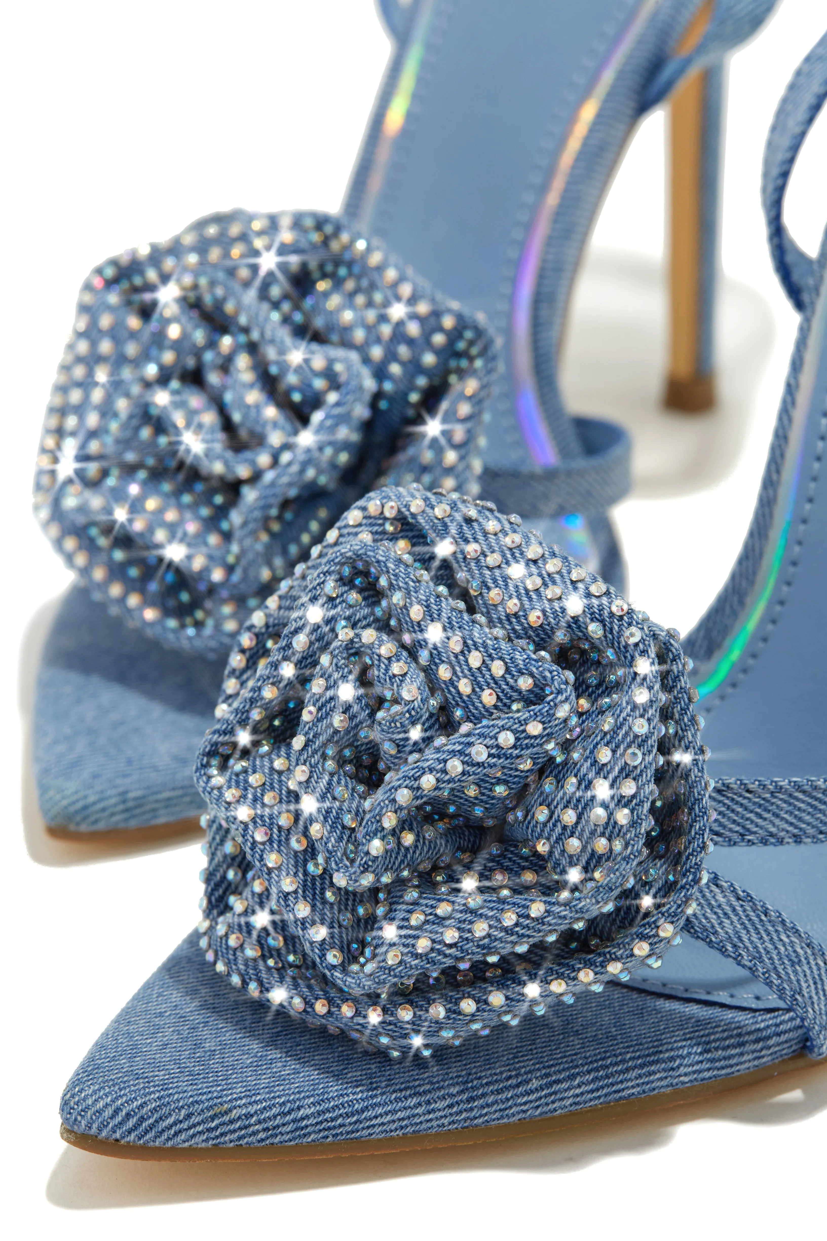 Rose Embellished Rose High Heels - Denim