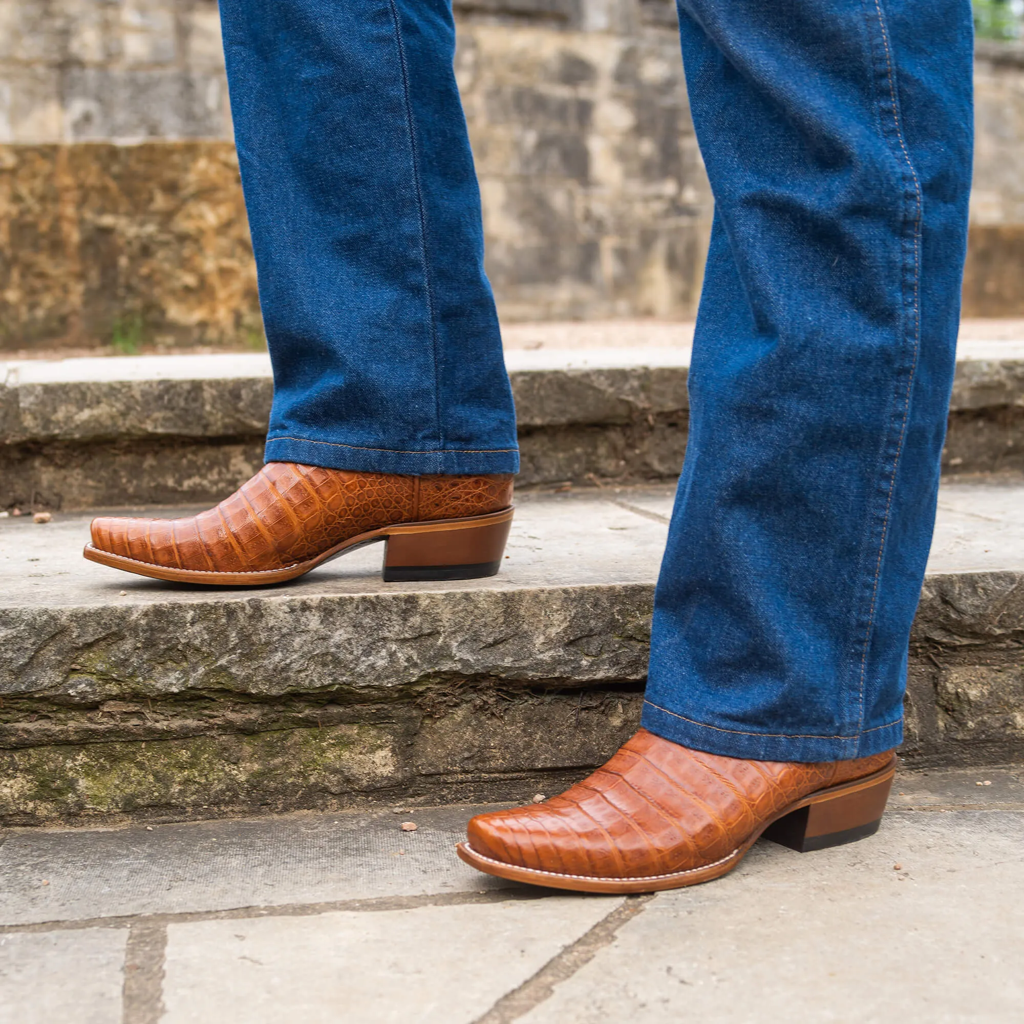 Rujo Boots Men's The Trace Caramel Caiman Belly Boots