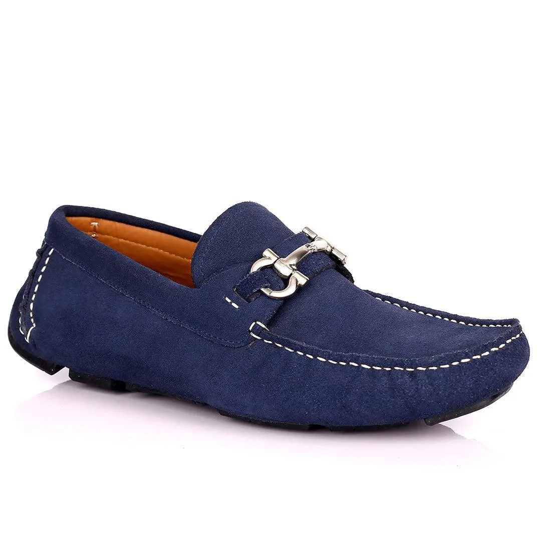 SF Royal Blue Leather Men's Shoe Parigi Gold Logo