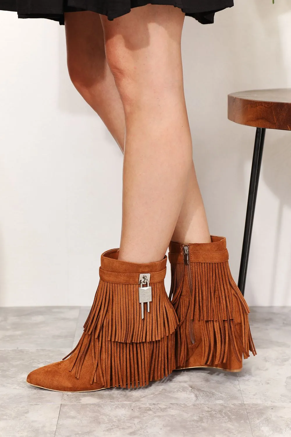 Shania Tassel Wedge Heel Ankle Booties