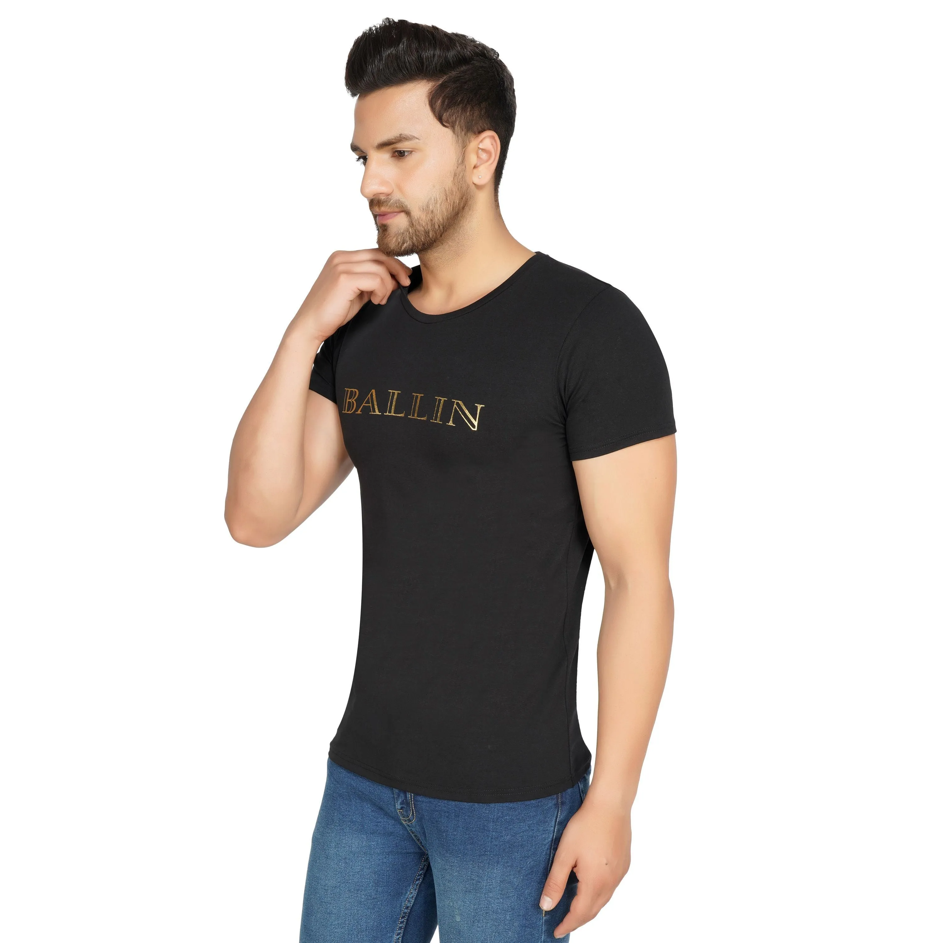 SLAY. Men's T-shirt Black Gold Foil Reflective Print BALLIN' Edition