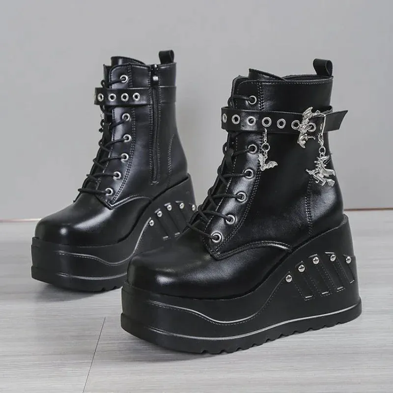 Sohiwoo New Boots for Women Fashion Hot Sale Punk Goth Platform Heels Wedge Women's Boots Casual Goth Punk Size 43 Women's Shoes