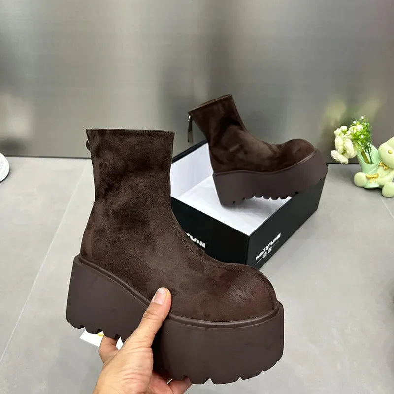 Sohiwoo Winter Women Stretch Modern Boots Casual Short Booties Ladies Platform Wedges High Heels Shoes