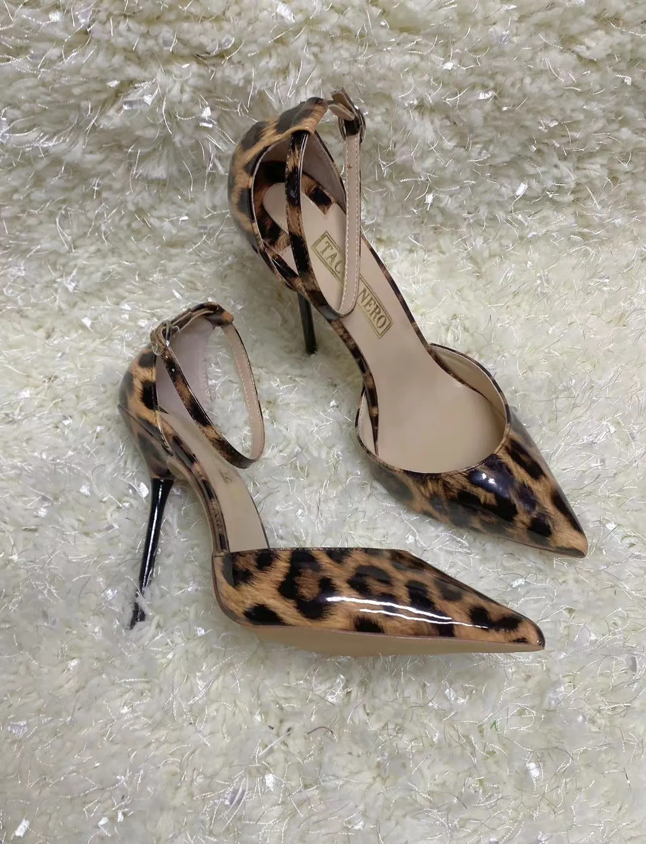 Sophie leopard ankle strap heels