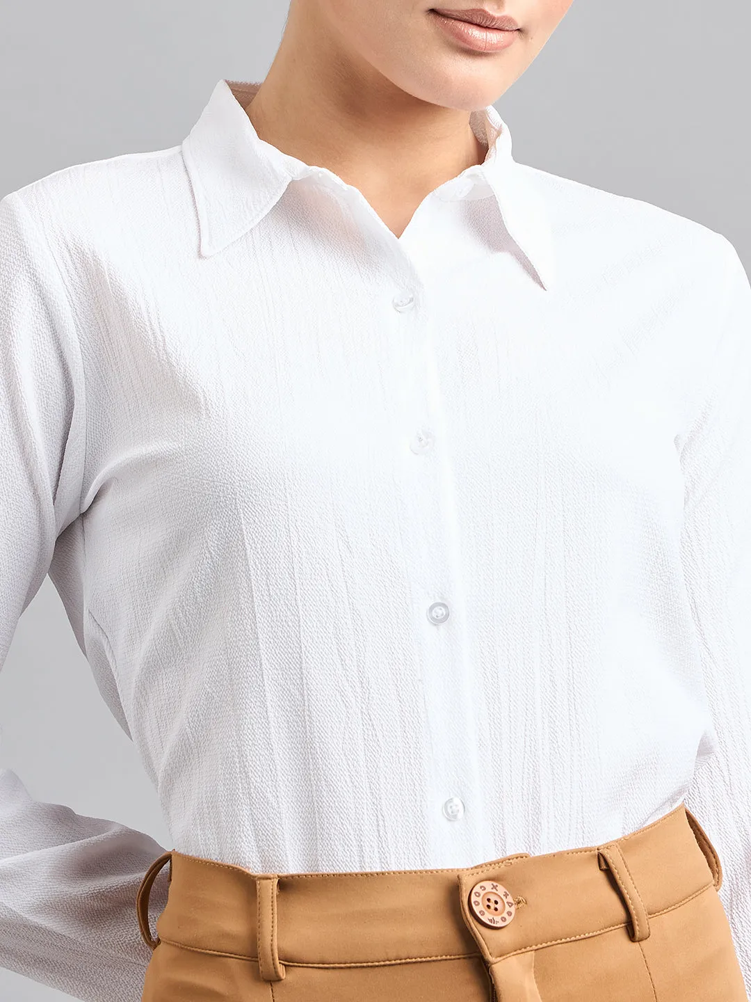 Style Quotient solid textured spread collar shirt with full sleeves