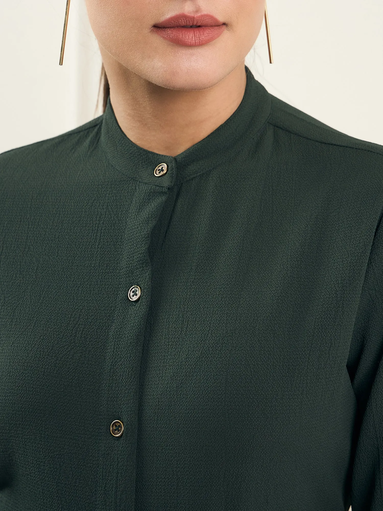 Style Quotient Women Green solid textured shirt