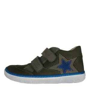 Szamos Kid Boy Sneakers Khaki With Brown Velcro Straps And Blue Star Decor - Made In Europe