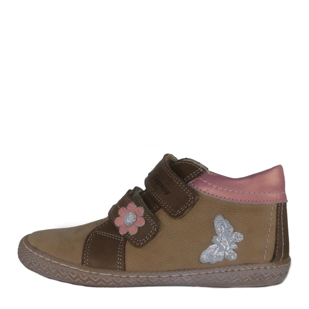 Szamos Kid Girl Sneakers Beige With Grey Butterfly Decor - Made In Europe