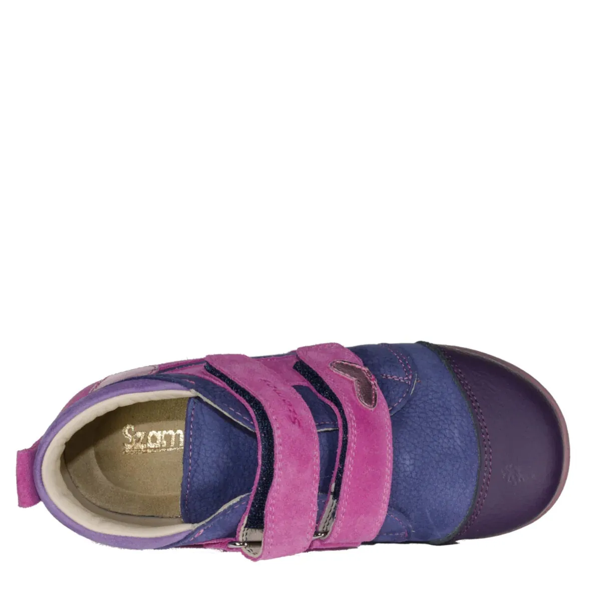 Szamos Kid Girl Supinated Sneakers Purple With Fuxia Velcro Straps And Heart Decor - Made In Europe