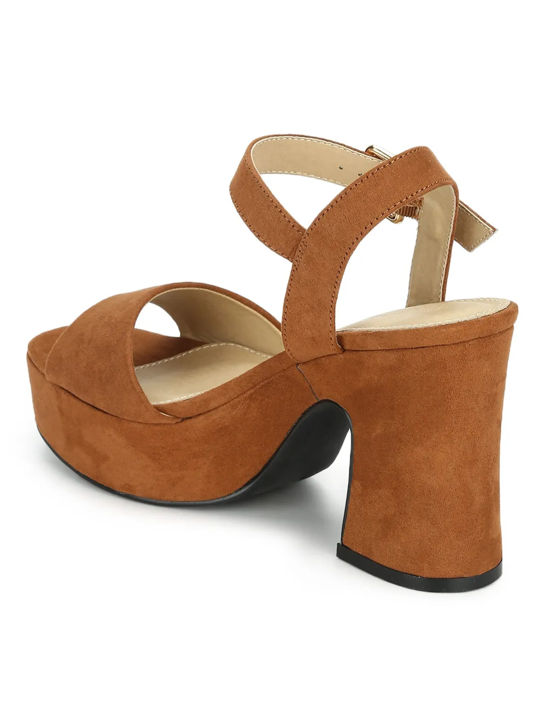 Tan Micro Wooden Platform Block Heels