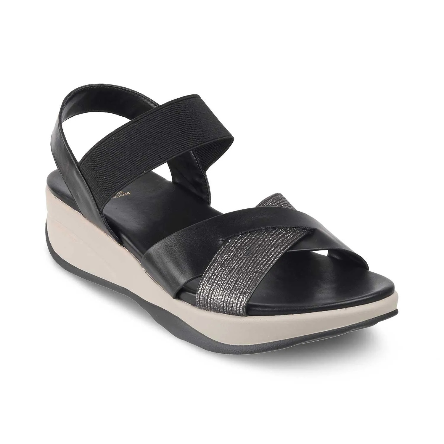 The Brasilaa Black Women's Casual Wedge Sandals Tresmode