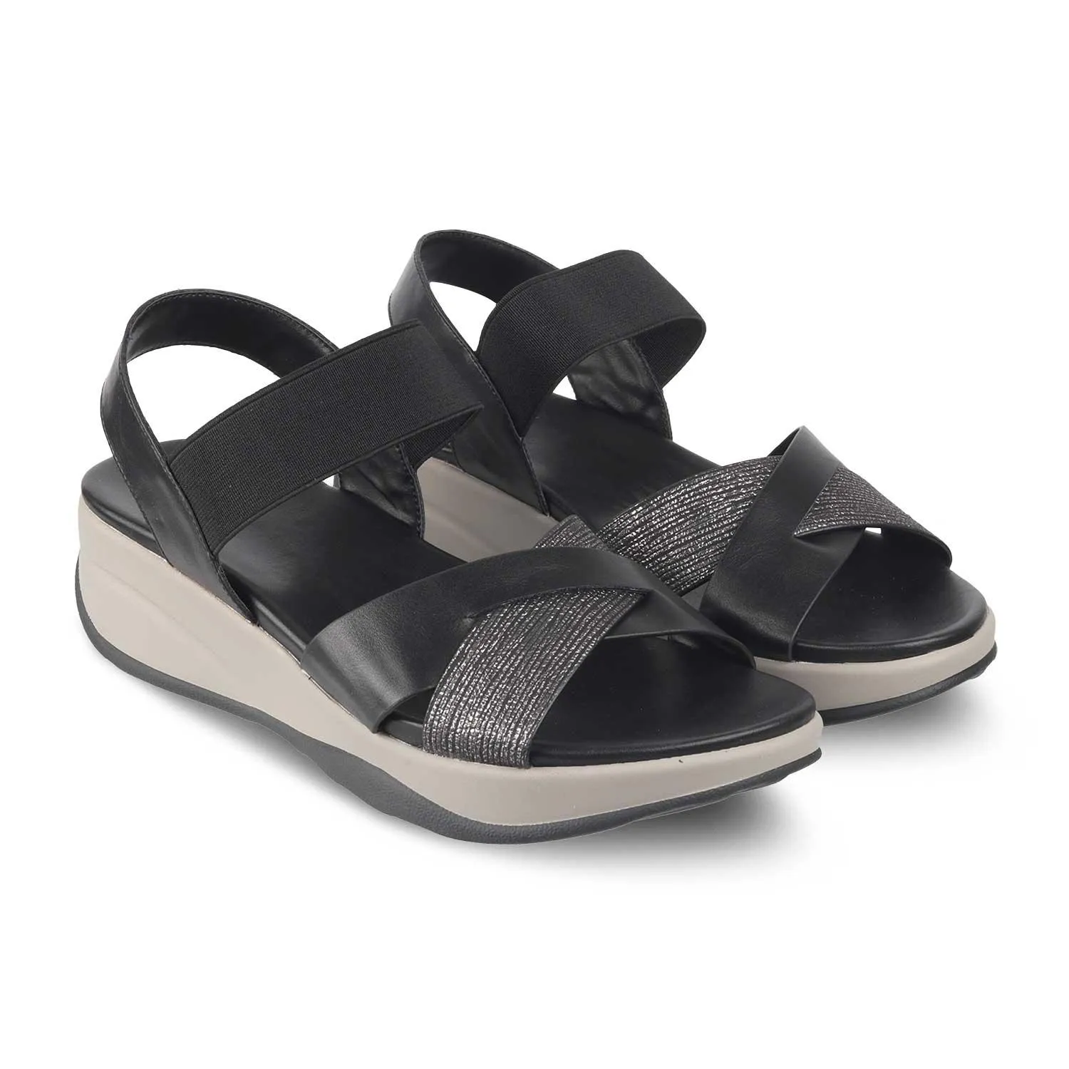 The Brasilaa Black Women's Casual Wedge Sandals Tresmode