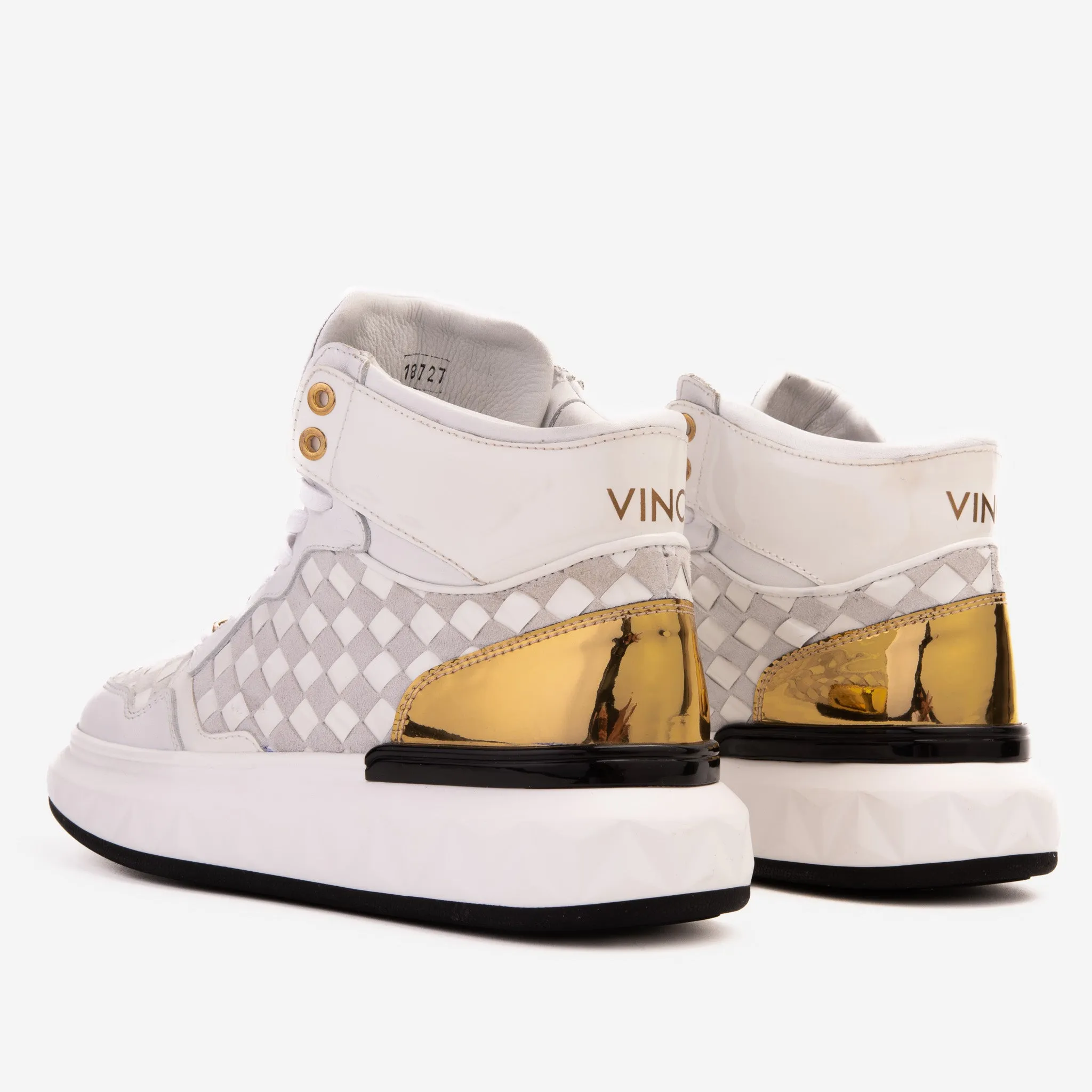 The Eugene White & Gold Woven Leather High-Top Men Sneaker