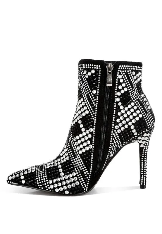 Urbanite Rhinestones Studded Stiletto Heel Boots