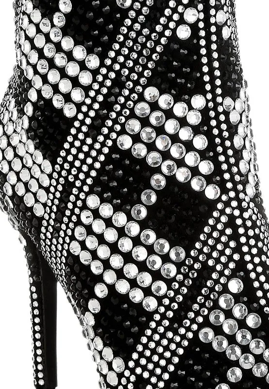 Urbanite Rhinestones Studded Stiletto Heel Boots