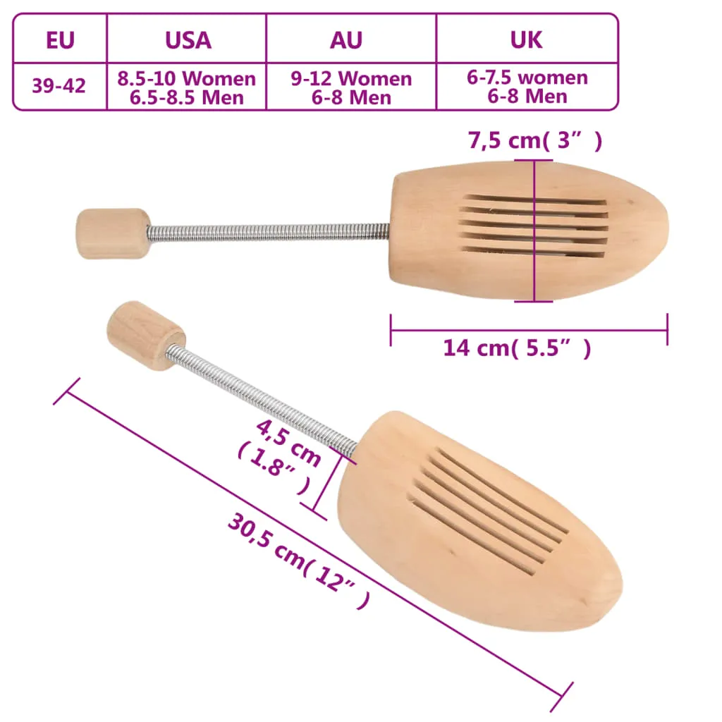 vidaXL Shoe Trees 2 Pairs EU 39-42 Solid Wood Lotus