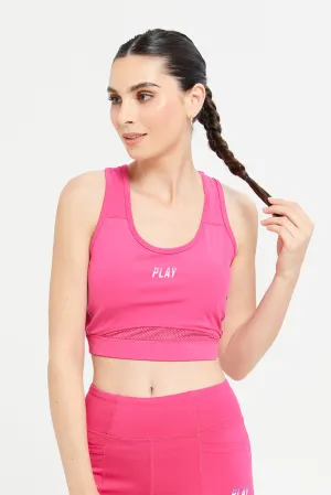 Women Pink Sports Bra With Reflector