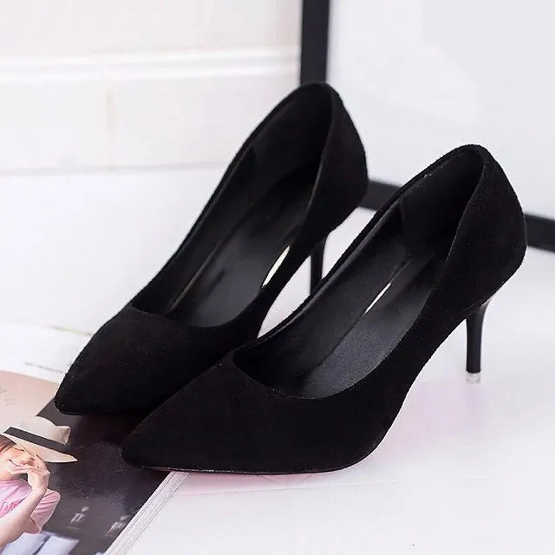 Women Pumps Pointed Toe Thin High Heels Female Faux Suede Patent Leather Office Dress Shoes Ladies Classic Slip on Footwear