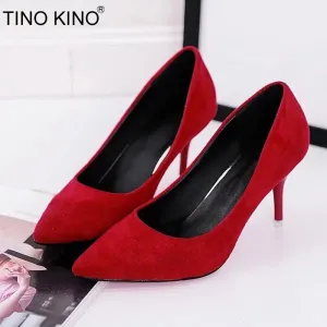 Women Pumps Pointed Toe Thin High Heels Female Faux Suede Patent Leather Office Dress Shoes Ladies Classic Slip on Footwear