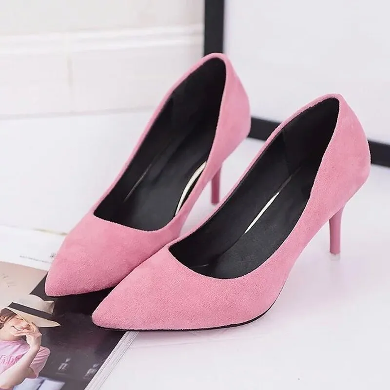 Women Pumps Pointed Toe Thin High Heels Female Faux Suede Patent Leather Office Dress Shoes Ladies Classic Slip on Footwear