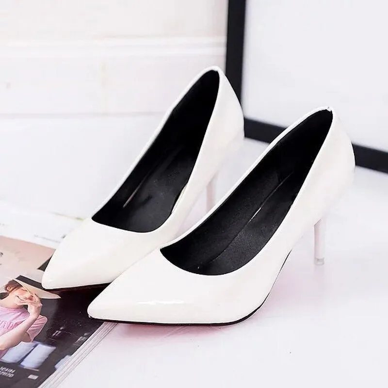 Women Pumps Pointed Toe Thin High Heels Female Faux Suede Patent Leather Office Dress Shoes Ladies Classic Slip on Footwear