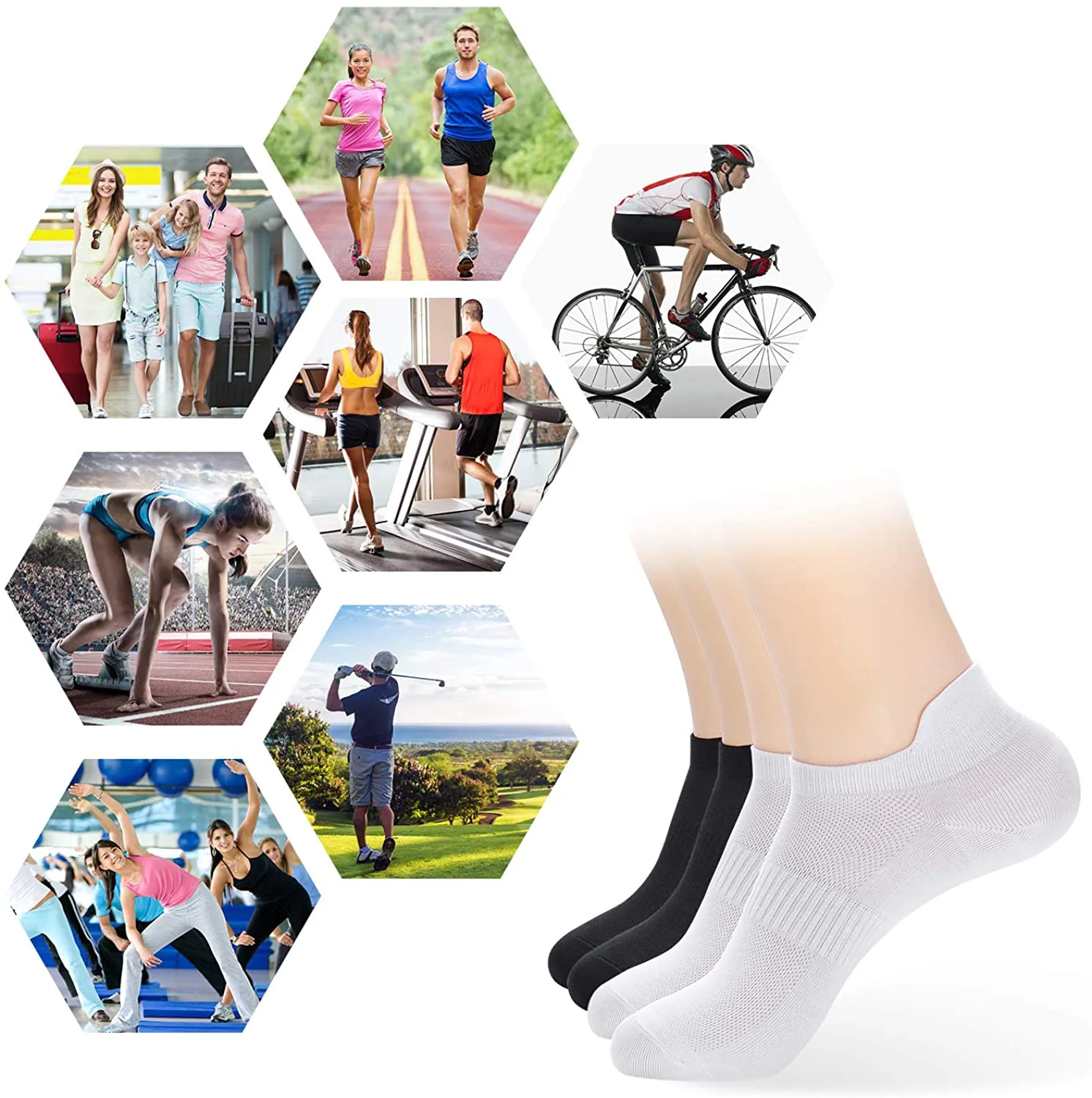 Women's Athletic Ankle Socks-Denisy Running White Soft Low Cut Sports Tab Socks Black for US Shoe Size 6-9/9-11 (6 Pairs)