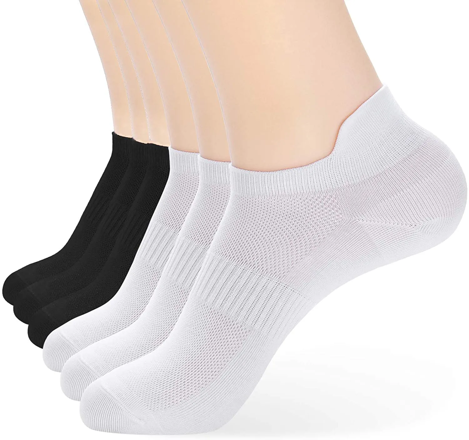 Women's Athletic Ankle Socks-Denisy Running White Soft Low Cut Sports Tab Socks Black for US Shoe Size 6-9/9-11 (6 Pairs)