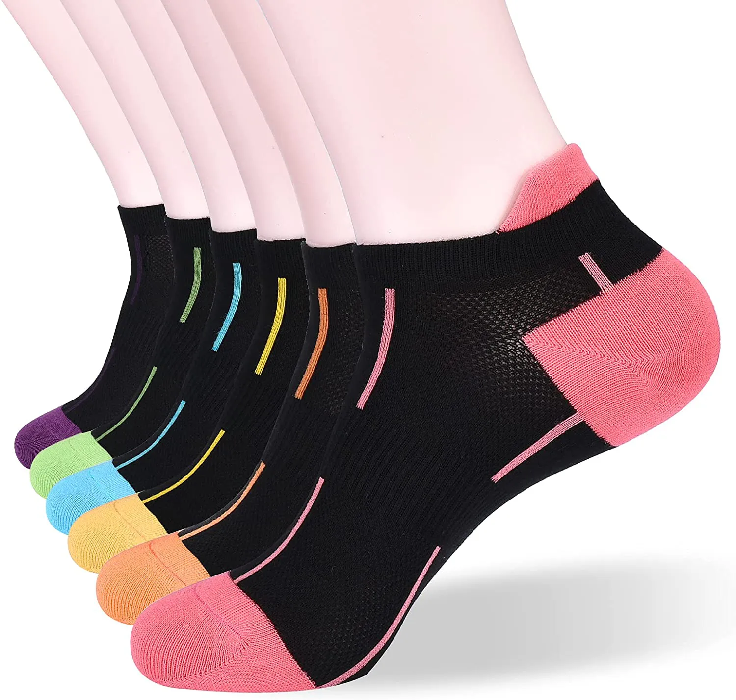 Women's Athletic Ankle Socks-Denisy Running White Soft Low Cut Sports Tab Socks Black for US Shoe Size 6-9/9-11 (6 Pairs)