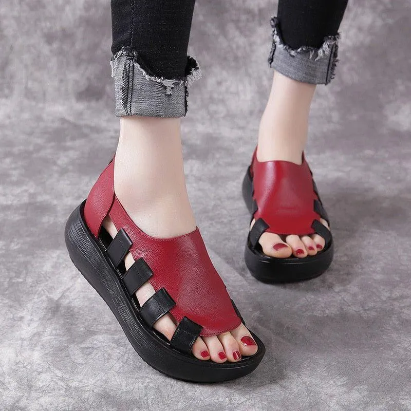 Women's Casual Shoes Leather Breathable Flat Sandals 6988