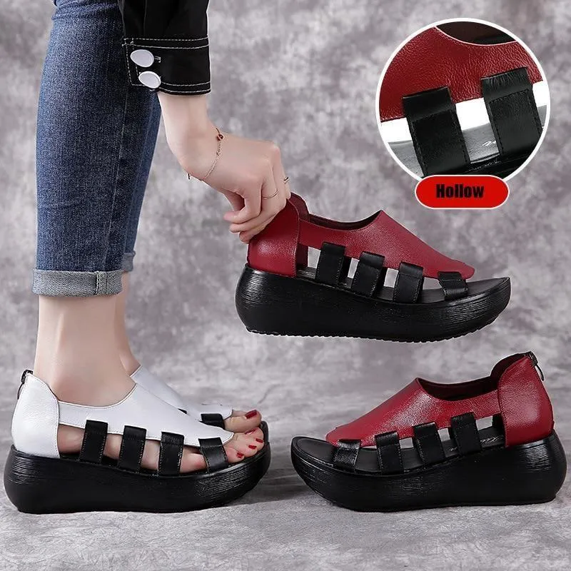 Women's Casual Shoes Leather Breathable Flat Sandals 6988