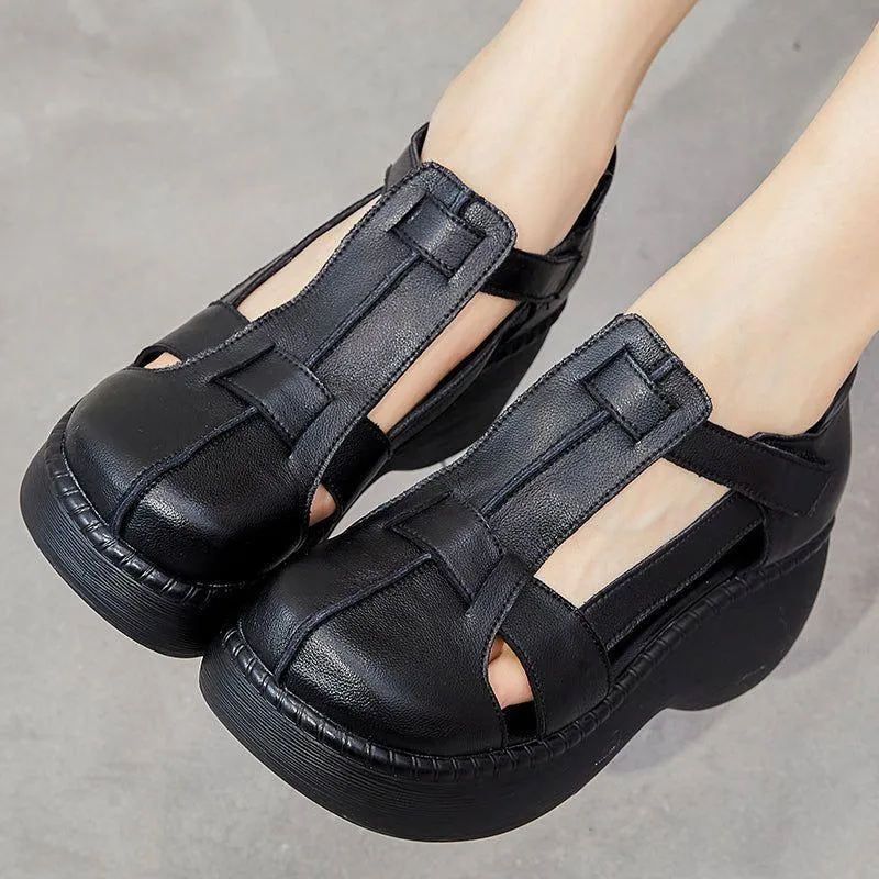 Women's Casual Shoes - Retro Leather Wedge Sandals GRCL0425