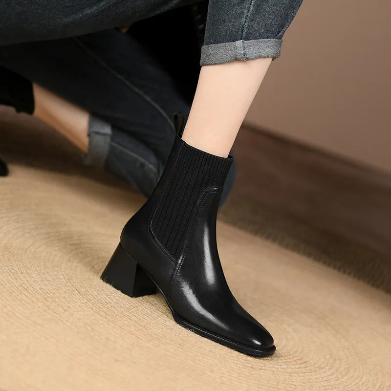 Womens French Vintage Chunky Heel Ankle Boots